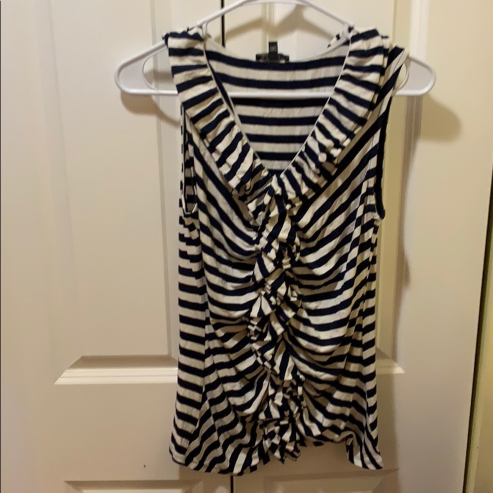 Express Ruffle Striped Top Blue & White Medium